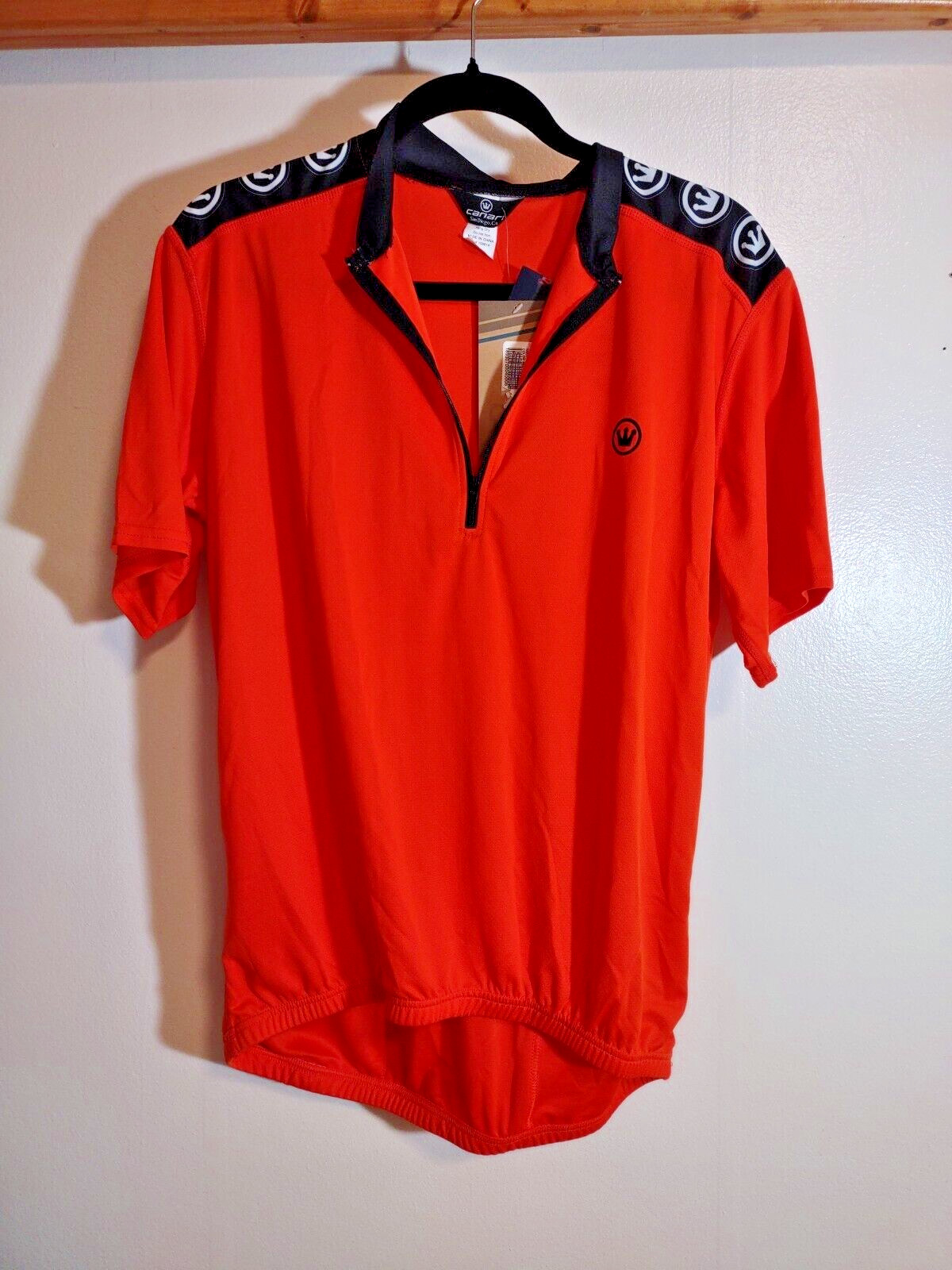 Canari Mens L Red Orange Black Cycling Jersey Short Sleeve NWT Compression