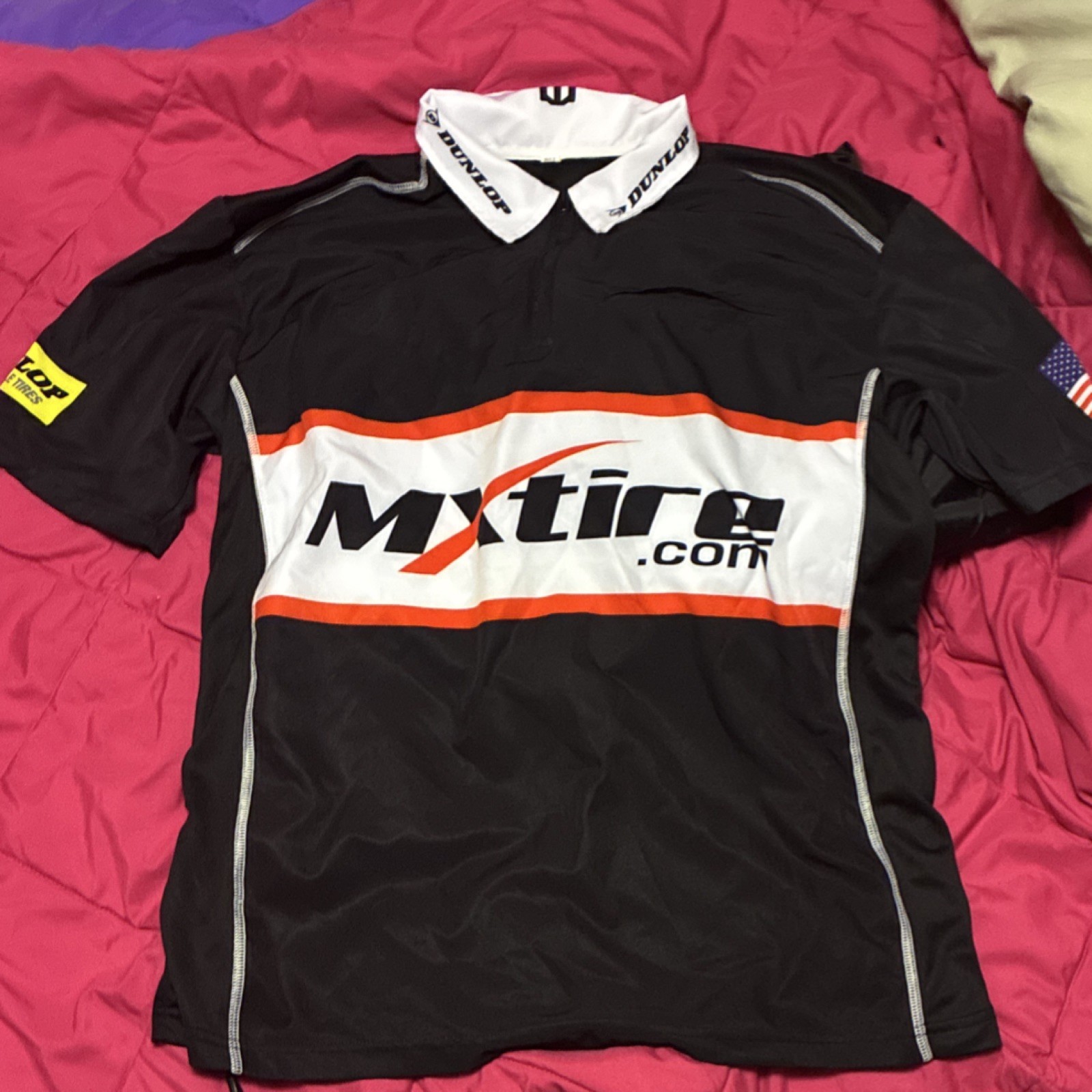 Dunlop MXtire Cycling Jersey Polo Short Sleeve Zip Collared XL Black/Orange