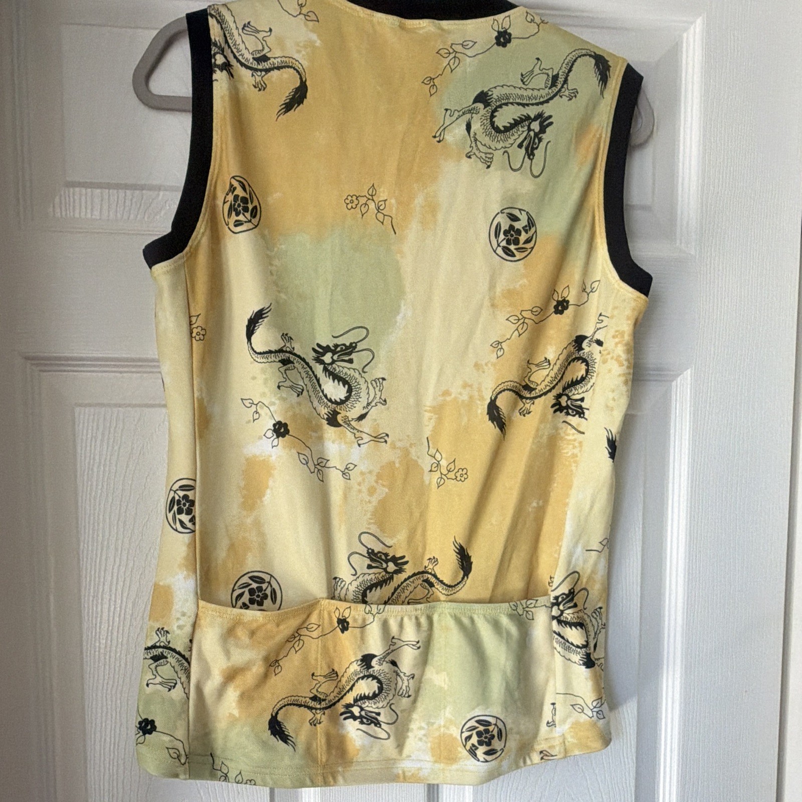 Danskin Womens XL Cycling Jersey Sleeveless Coolmax Dragon Yellow Pockets