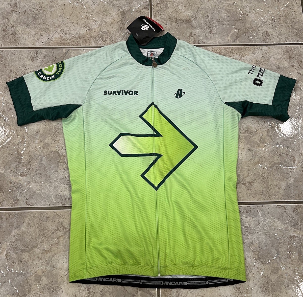 NEW NWT Mens Small HINCAPIE Green Cancer Survivor Full Zip Cycling Jersey