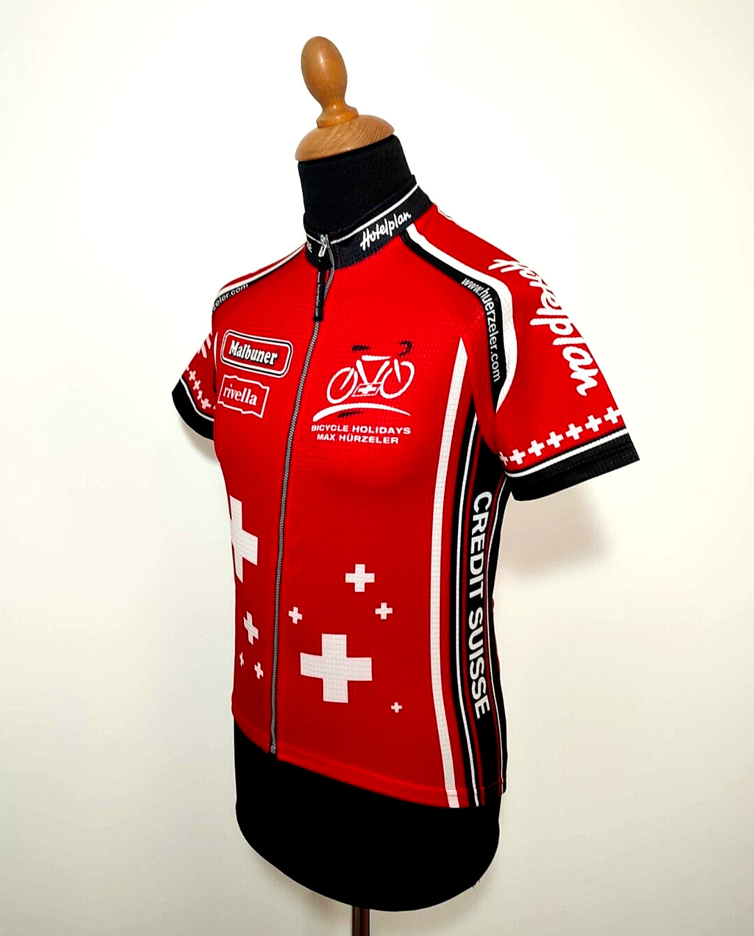 Bicycle Holidays Max Hurzele Cycling Jersey Sz. S Red Swiss Full Zip Mens Red