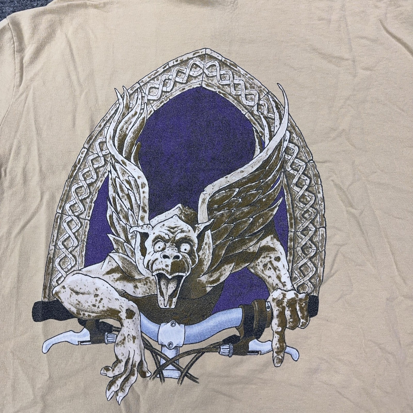 Primal Wear Cycling Jersey Shirt Mens XL Beige Gargoyle Gothic Wings Graphic