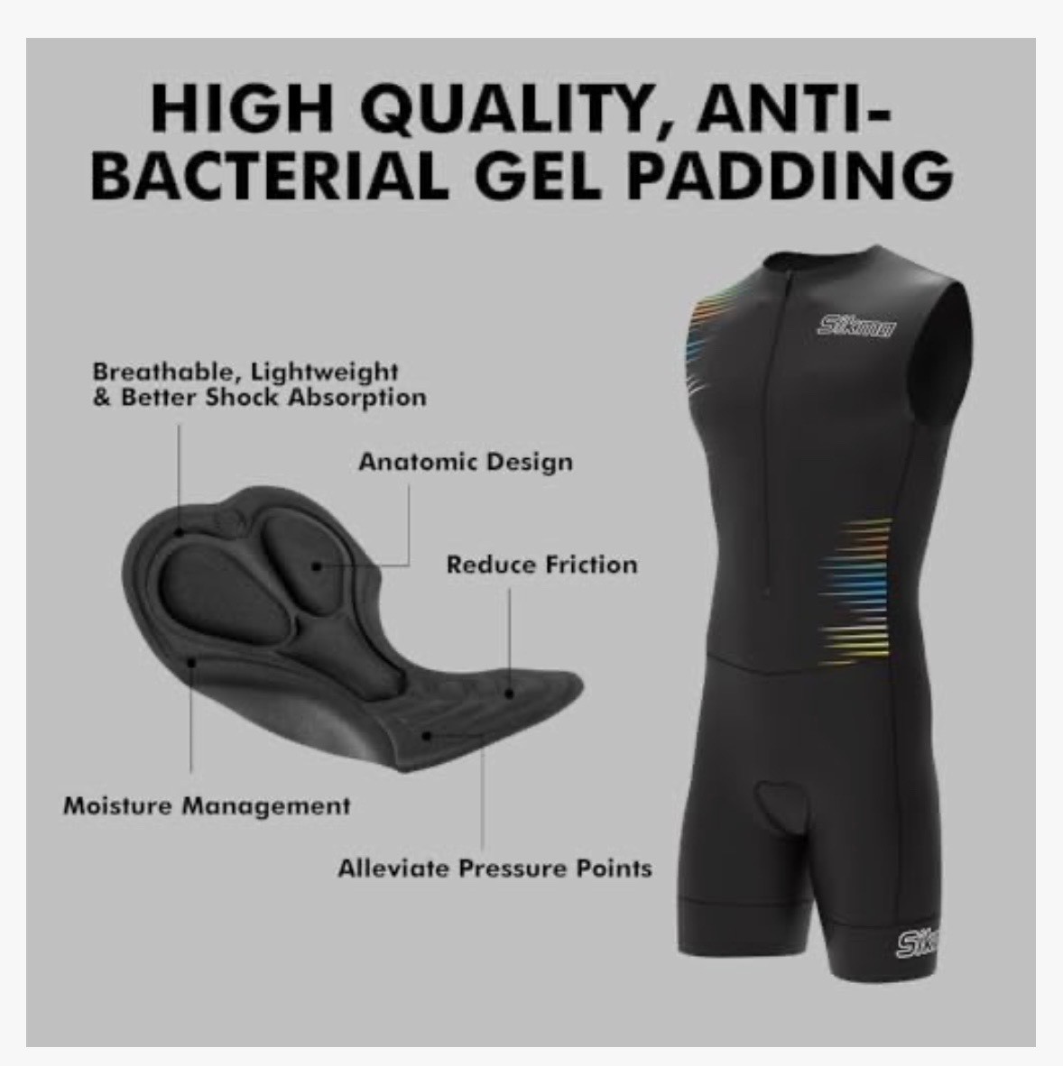 Sikma Men’s Sublimated Cycling Skinsuit Gel Padded Triathlon One Piece Suit+gift