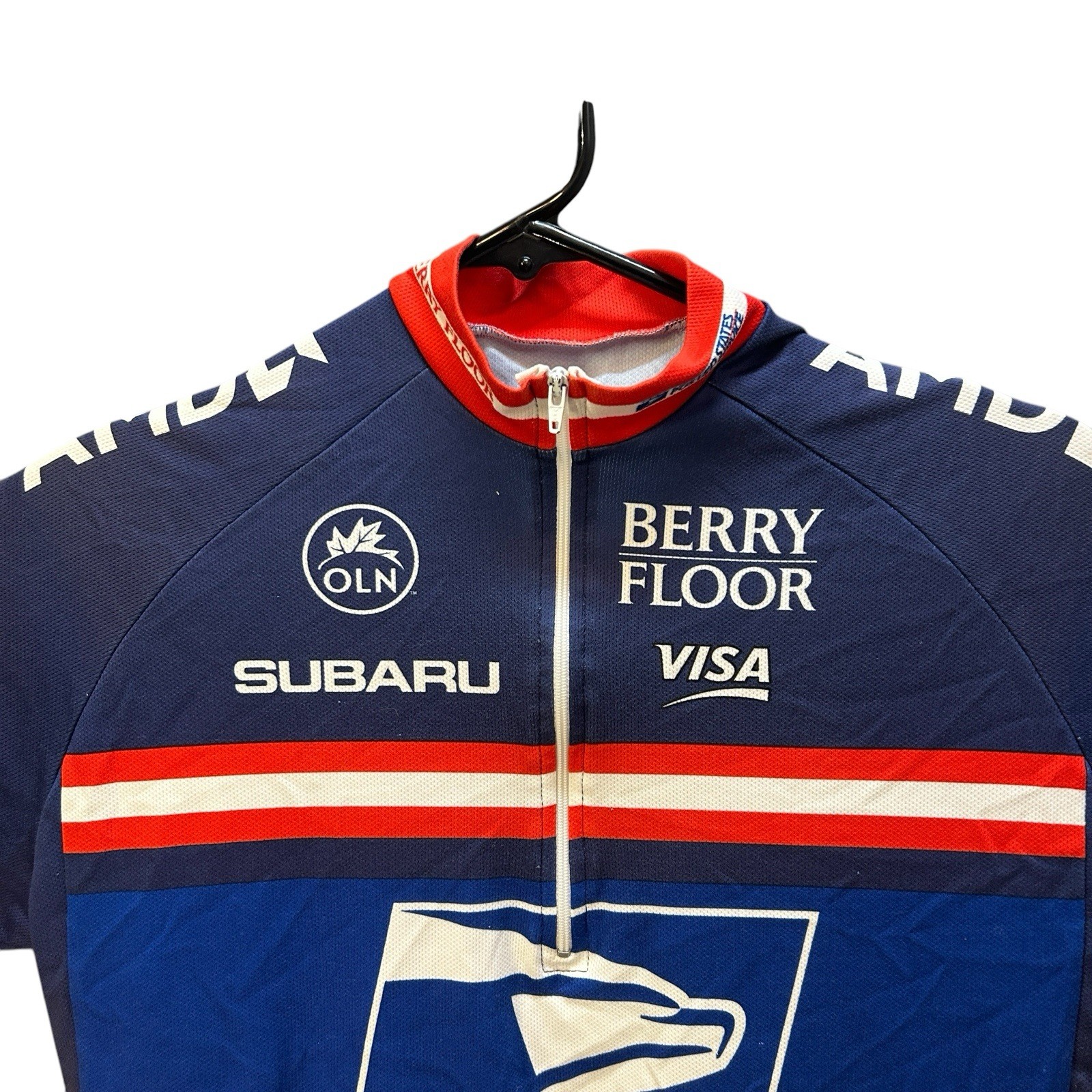 Nike Dri Fit Mens Trek Subaru USPS Postal Service Y2K Cycling Jersey Blue Medium