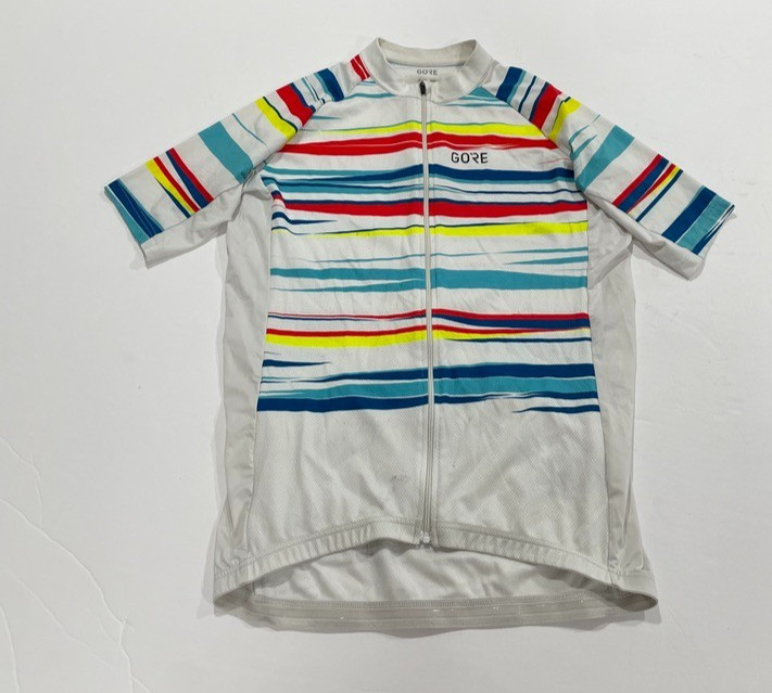 GORE WEAR Men’s Savanna Short Sleeve Cycling Jersey, Small, White Stripes