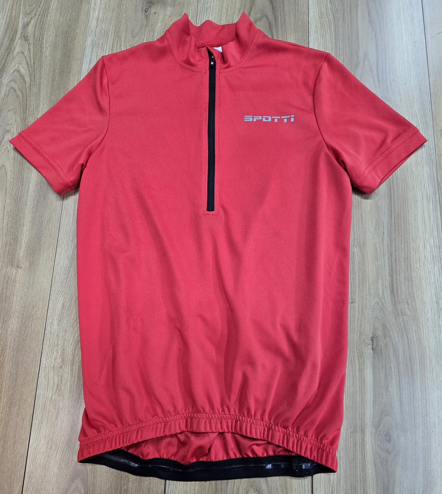 SPOTTI Cycling Jersey Mens Sz Small, Logo, Quarter Zip, Non-Skid Waist, Red