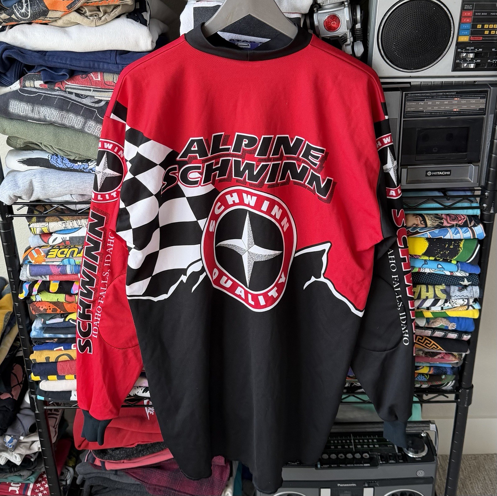 Schwinn Alpine Cycling Jersey XL Red Black White Long Sleeve 100% Polyester