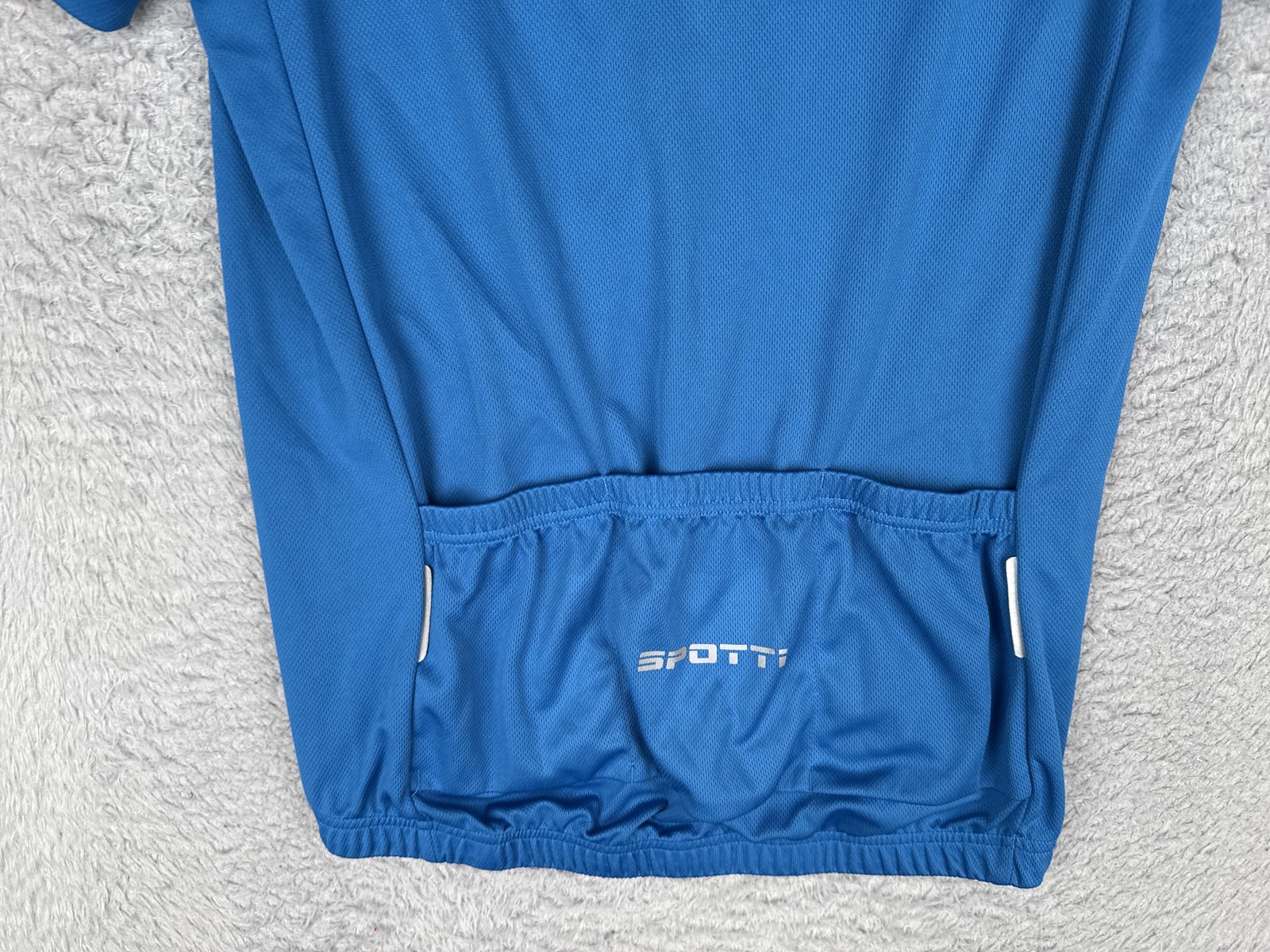 Spotti Cycling Jersey Mens Medium Blue 1/4 Zip Short Sleeve Pockets Bike Top