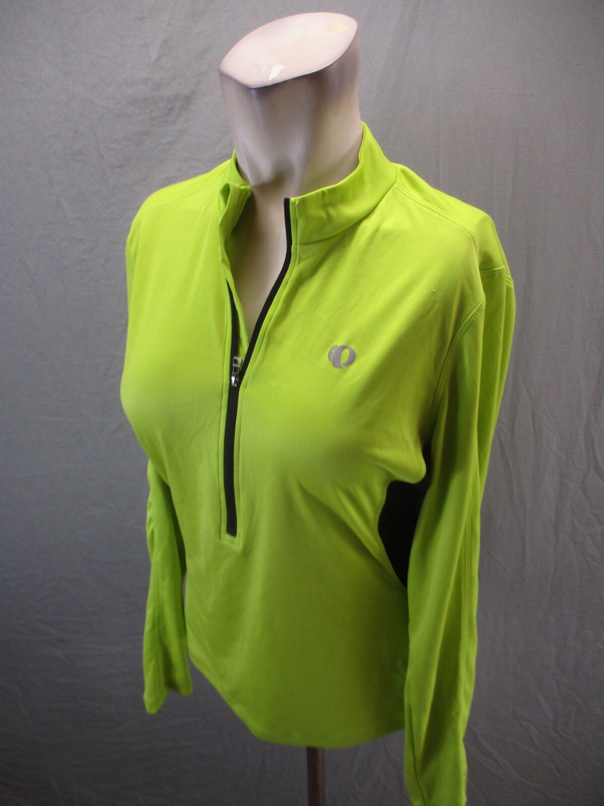 PEARL IZUMI Size L Womens Lime 1/2 Zip Stand Collar Pocket Cycling Pullover 369