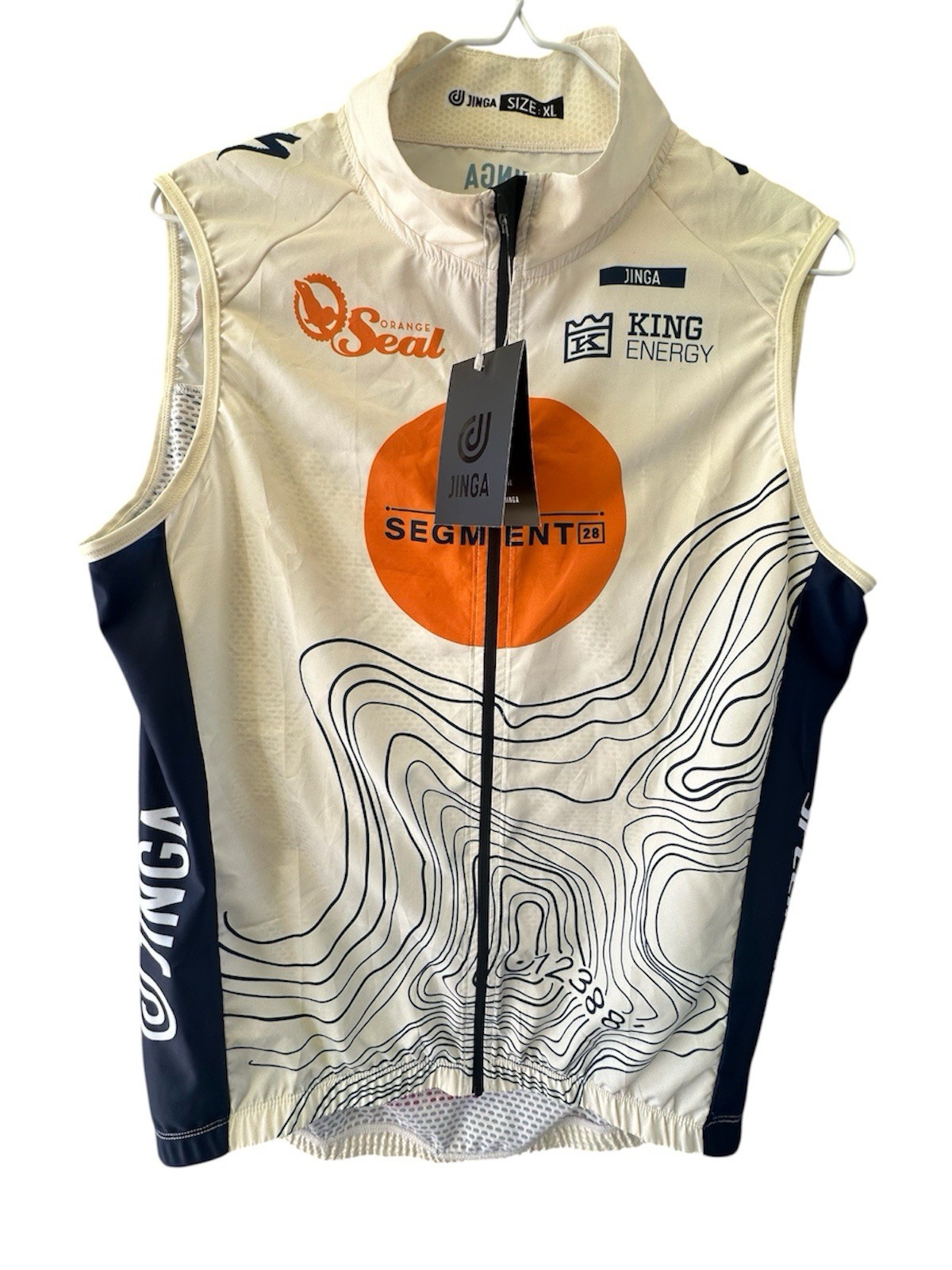 JINGA Men’s Cycling Vest Cream and Navy with Orange Graphic Size XL NWT