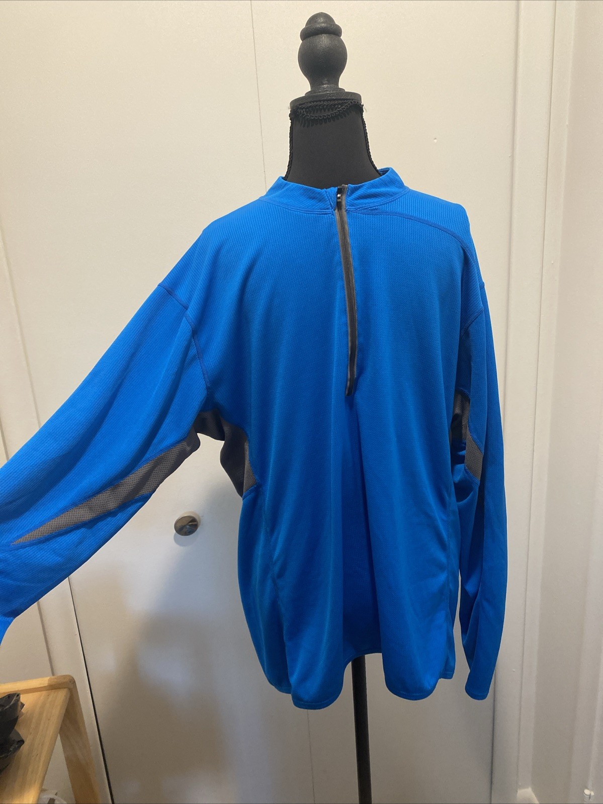 TRAYL Cycling Jersey XL Blue Gray Quarter Zip Long Sleeve MTB Road Bike Pocket