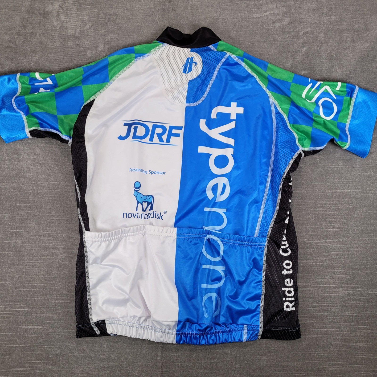 Hincapie JDRF Ride 2014 Cycling Jersey Mens XL Blue Green Novo Nordisk Full Zip
