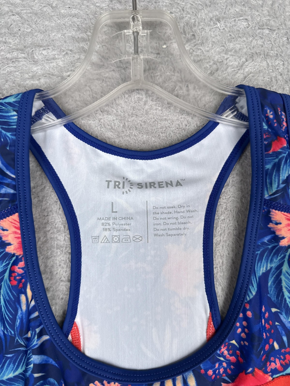 Tri Sirena Tank Top Womens Large Blue Floral Racerback Cycling Jersey Pockets