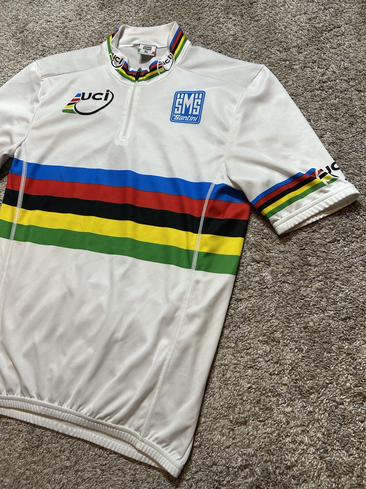 SMS Santini Cycling Jersey Men XL 1/4-Zip UCI World Champion Jersey *Snags*