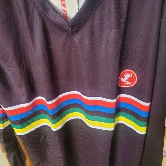 Ugly Frog Cycling Long Sleeve Vneck Black Rainbow Stripes Sz. L Jersey