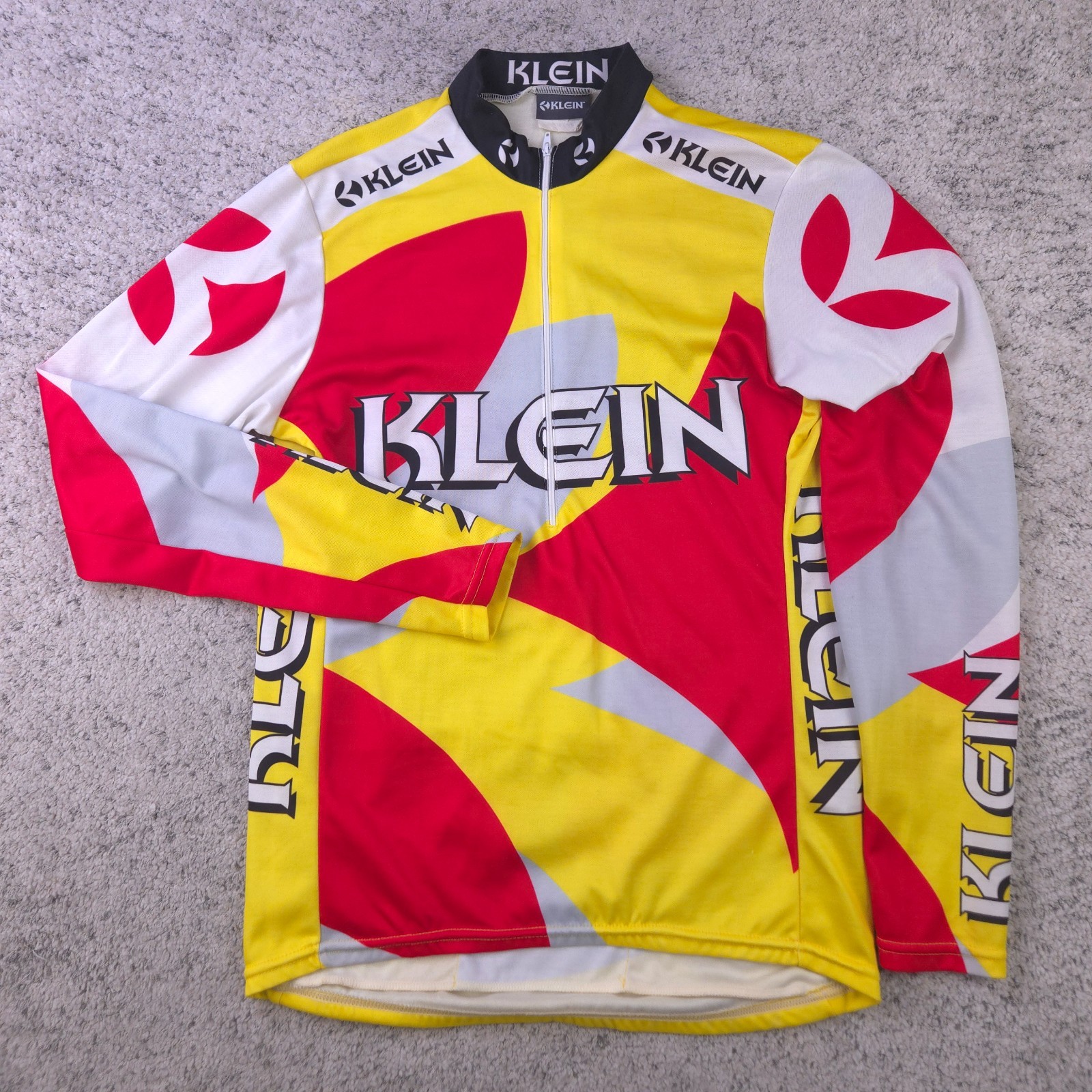 VTG Klein Cycling Team Jersey Mens Medium Long Sleeve Half Zip Logo Yellow Red