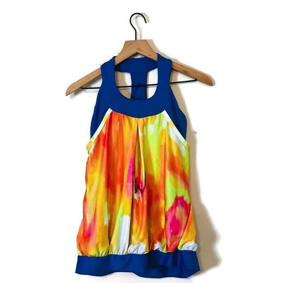 Moxie Cycling Blue Orange Tie Dye Women’s Cadence Layered Tank Jersey Medium