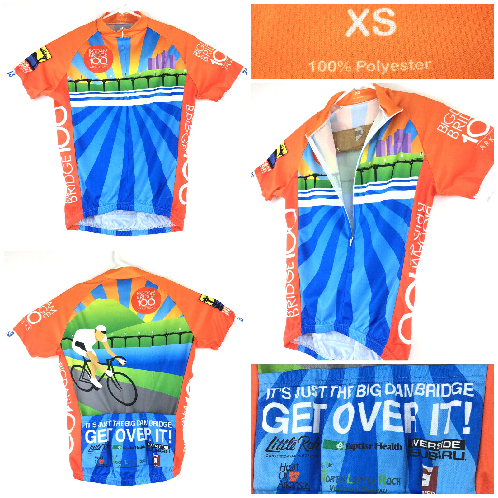 Little Rock Big Dam Bridge 2013 XS (36 in Chest) Orange 3/4 Zip Cycling Jersey