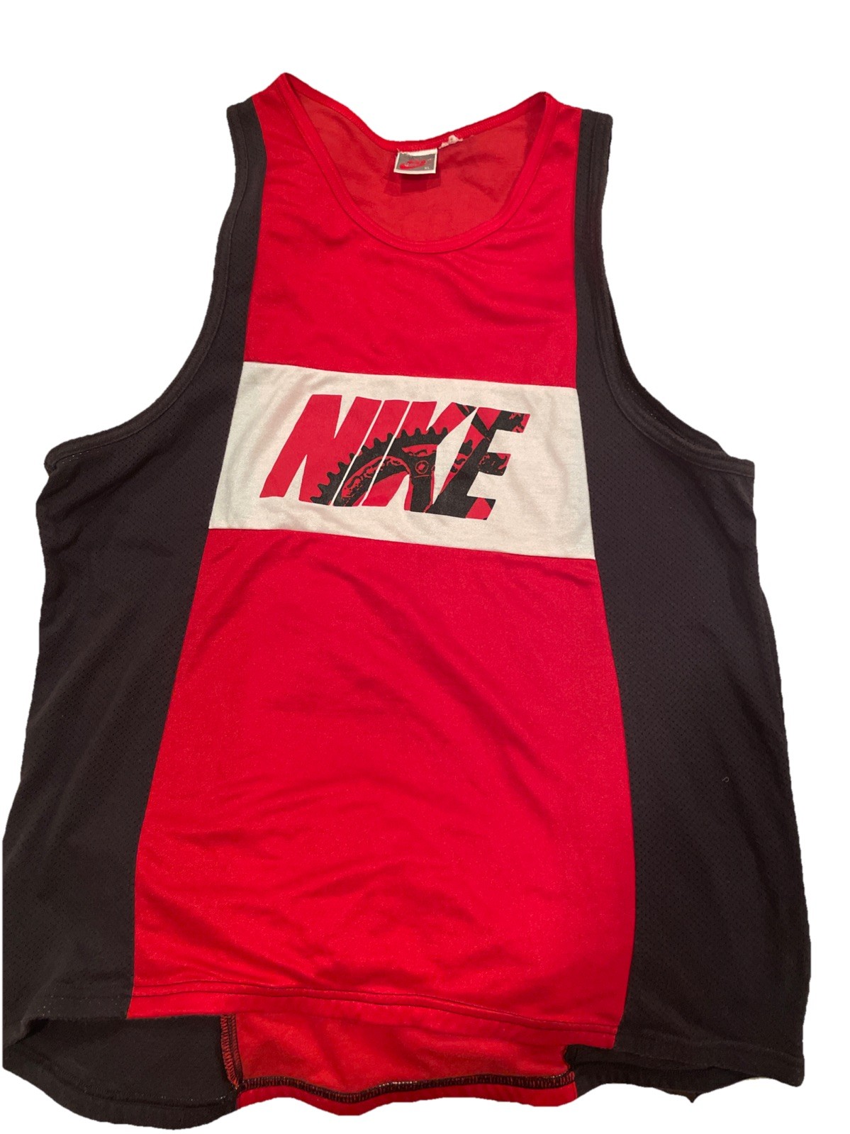 Vtg 80s 90s Nike Spell Out Logo Red Cycling Jersey X-Large USA Gray tag
