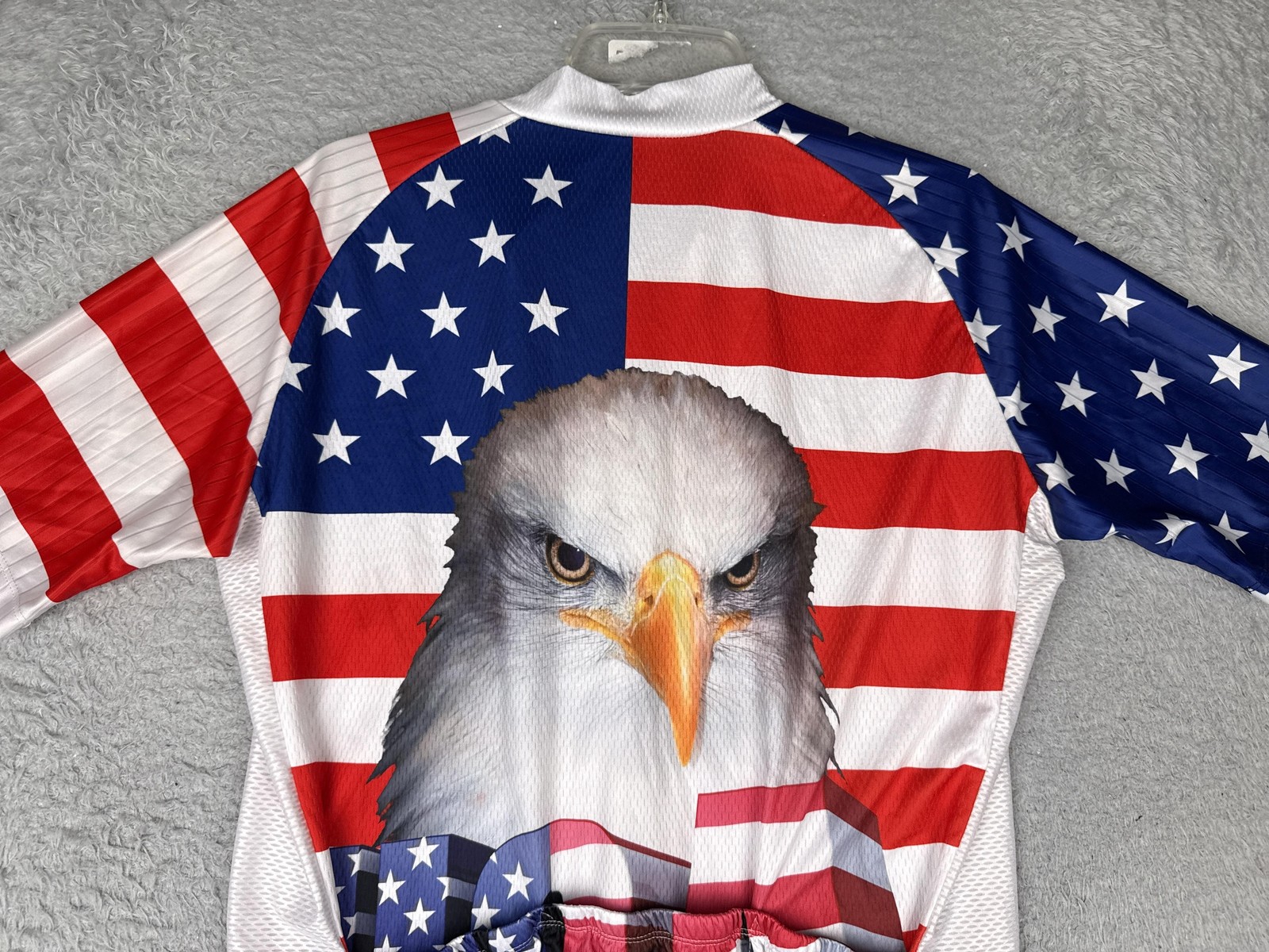 Weimostar Cycling Jersey Mens Large USA Flag Eagle Full Zip Pockets Bike Top