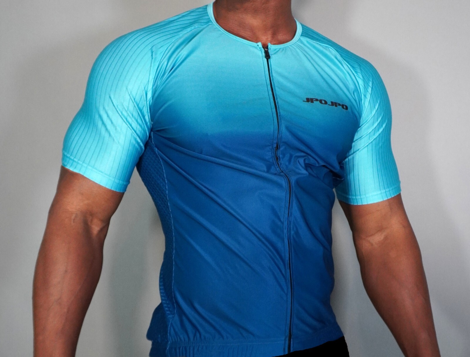 MEN’S OMBRE BLUE ZIP NECK CYCLING SHIRT XL