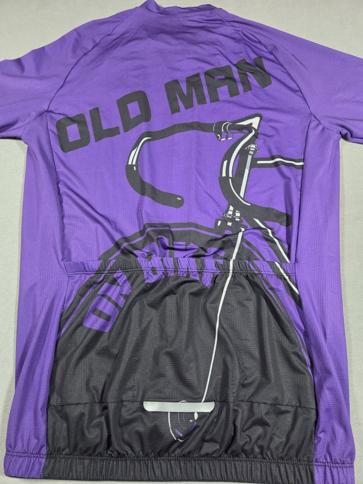 Old Man Cycling Jersey Size Medium Full Zip Purple and Black Short Sleeve