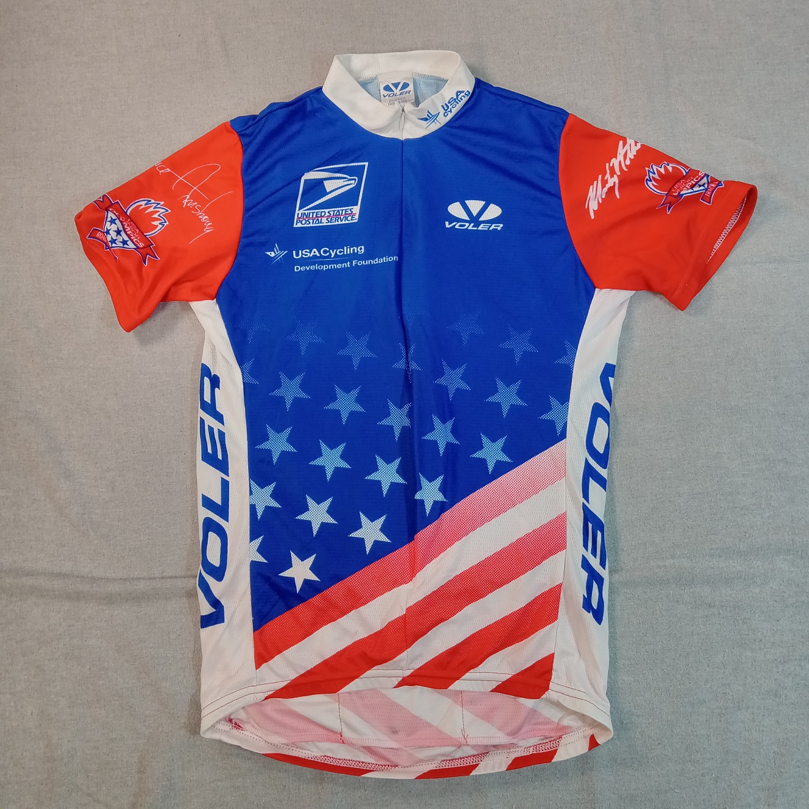 Voler USPS USA Cycling Jersey M 18×22 Junior Olympics Faux Signatures Armstrong