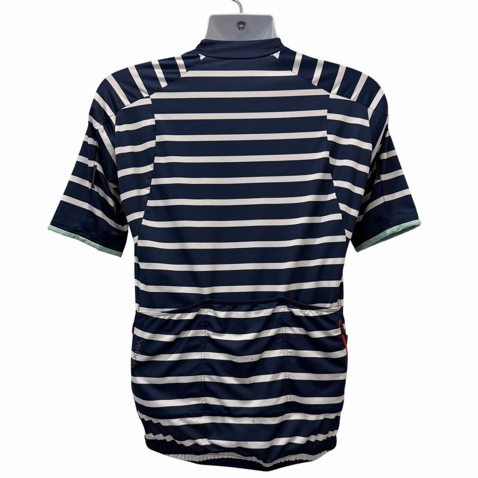 Velocio Cycling Jersey Mens Large Blue Navy White Breton Stripe Full Zip Pockets