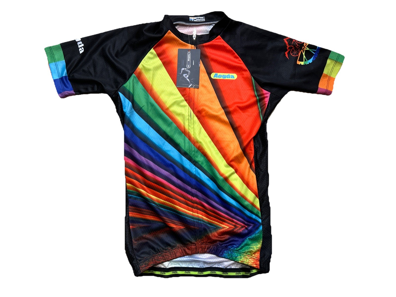 NEW: Aogda RAINBOW Full-Zip Cycling Shirt Jersey Mesh Sides SZ M-S