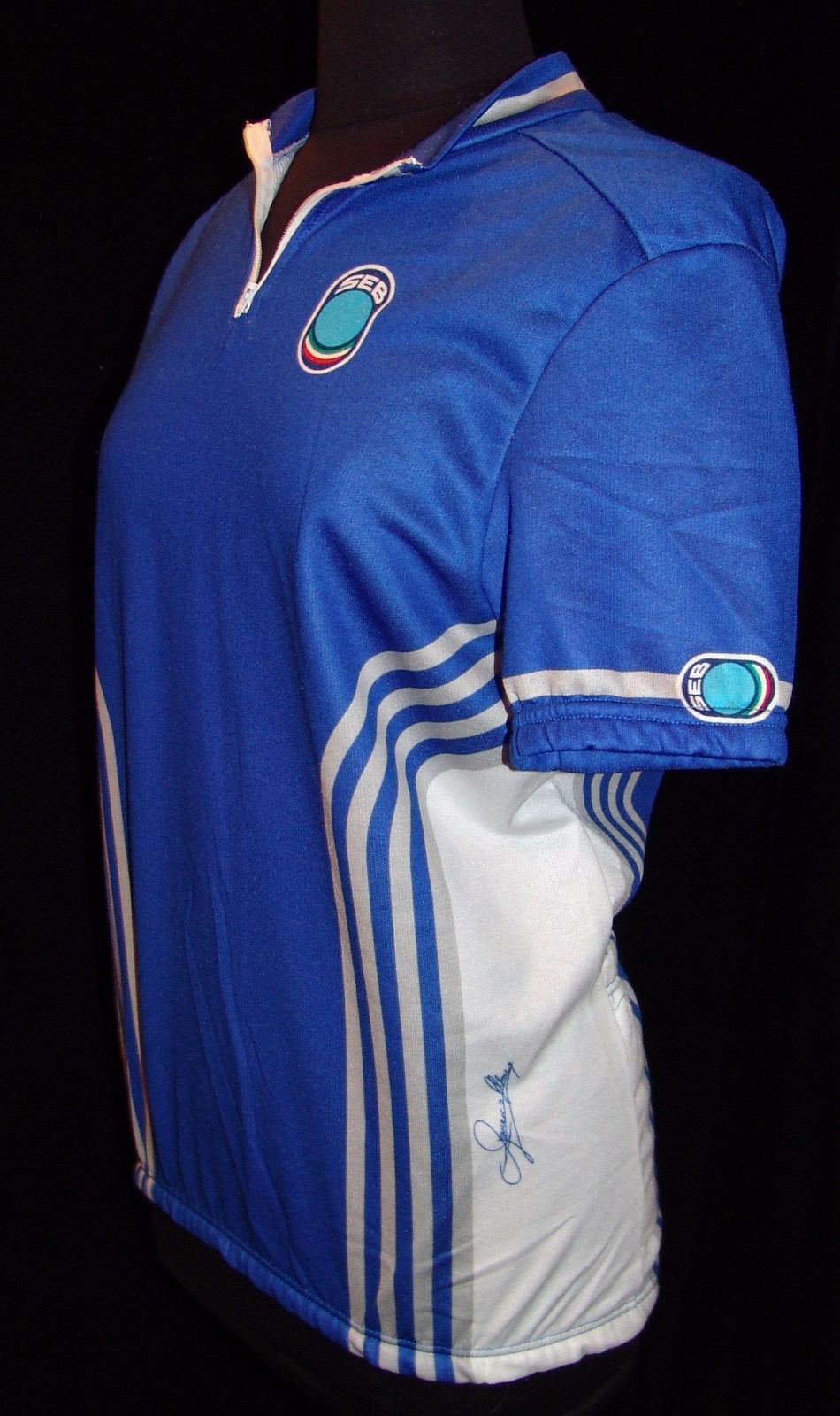 SEB XL Cycling Jersey Vtg Vintage Bicycle Italy Mens Blue Signature Polyester