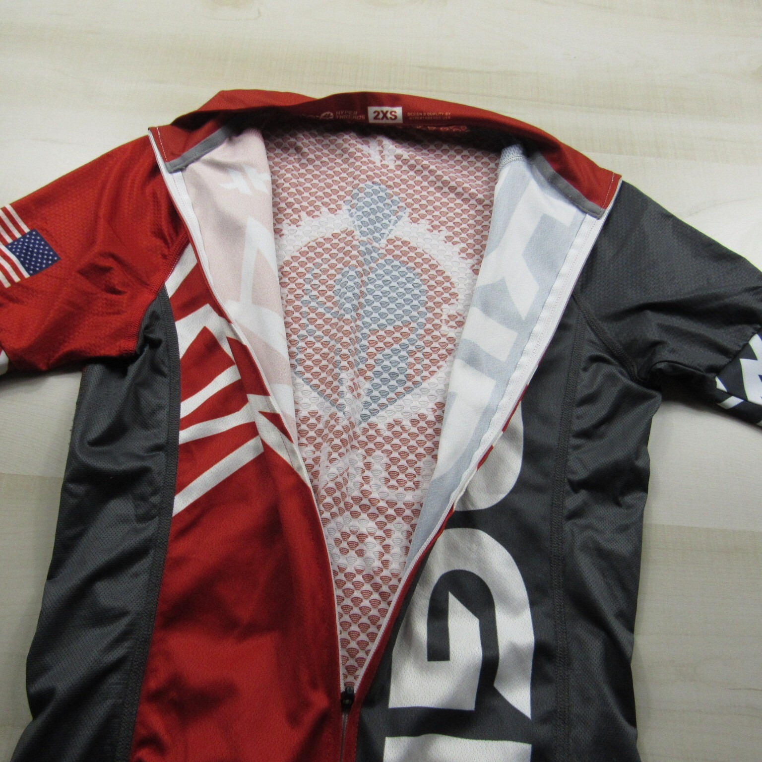 Hyperthreads Cycling Jersey Womens 2XS XXS Red Gray Shirt Bike Cycle Bicycle