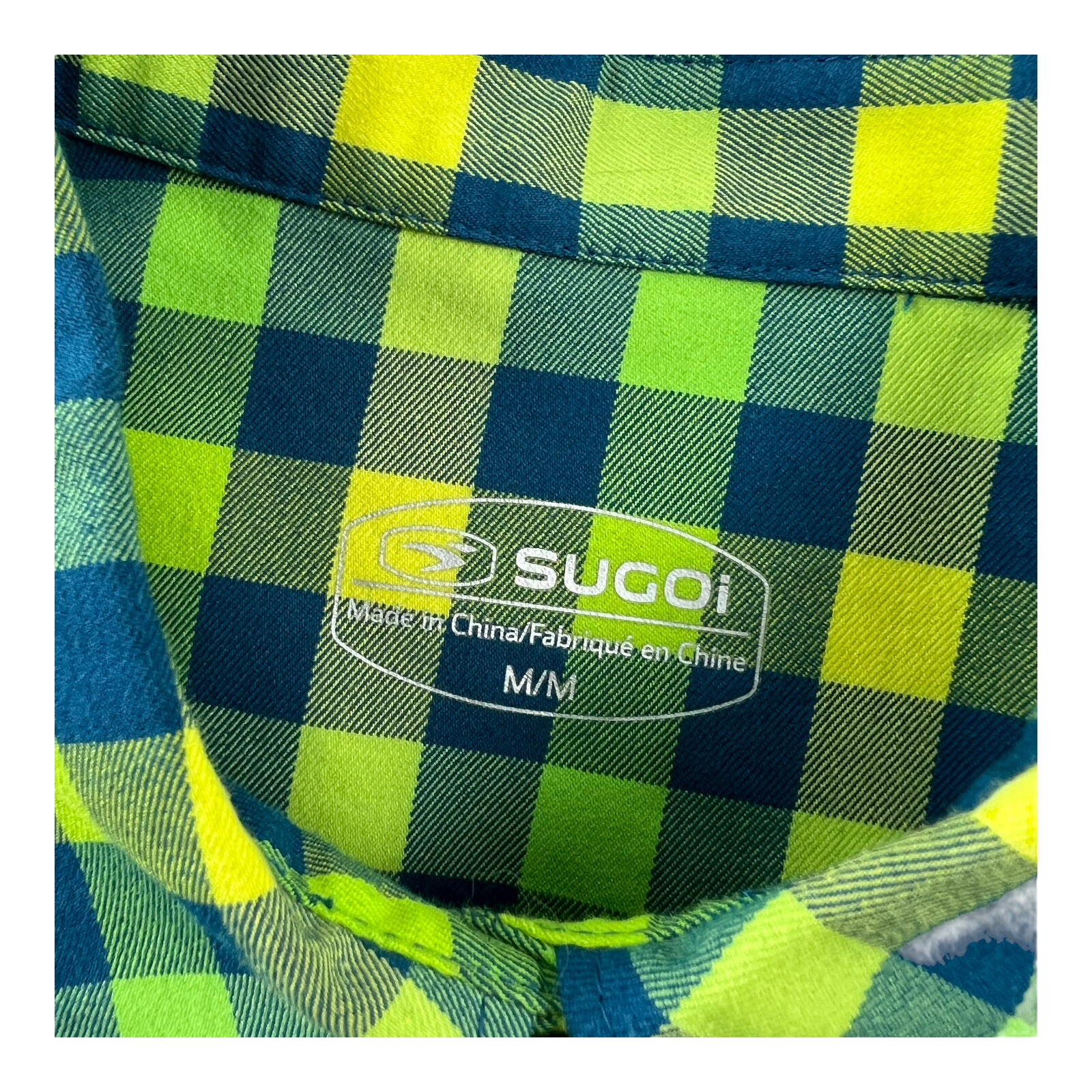 Sugoi Cannondale Green & Blue Check Polyester Blend Snap Up Womens Size Medium M