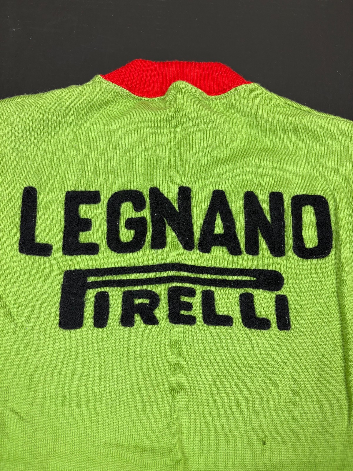 Vintage Legnano Pirelli Cycling Jersey Wool Knit Green Red Size L Italy RARE