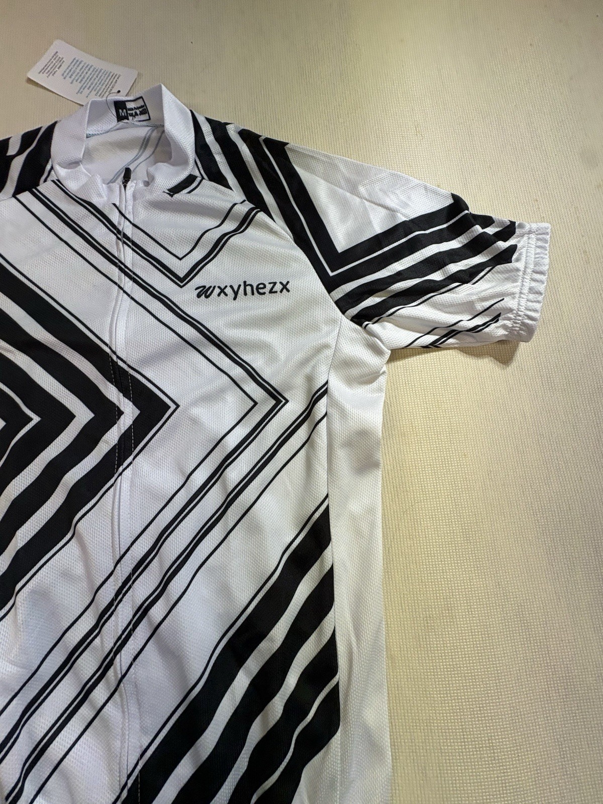 Wxyhezx Cycling Jersey Black White Size Medium Full Zipper Geometric Shapes