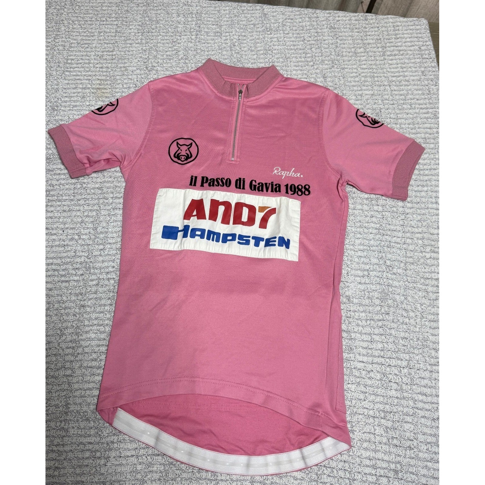 Rapha Cycling Jersey Mens Medium Pink Andy Hampsten Gavia 1988 Quarter Zip Wool