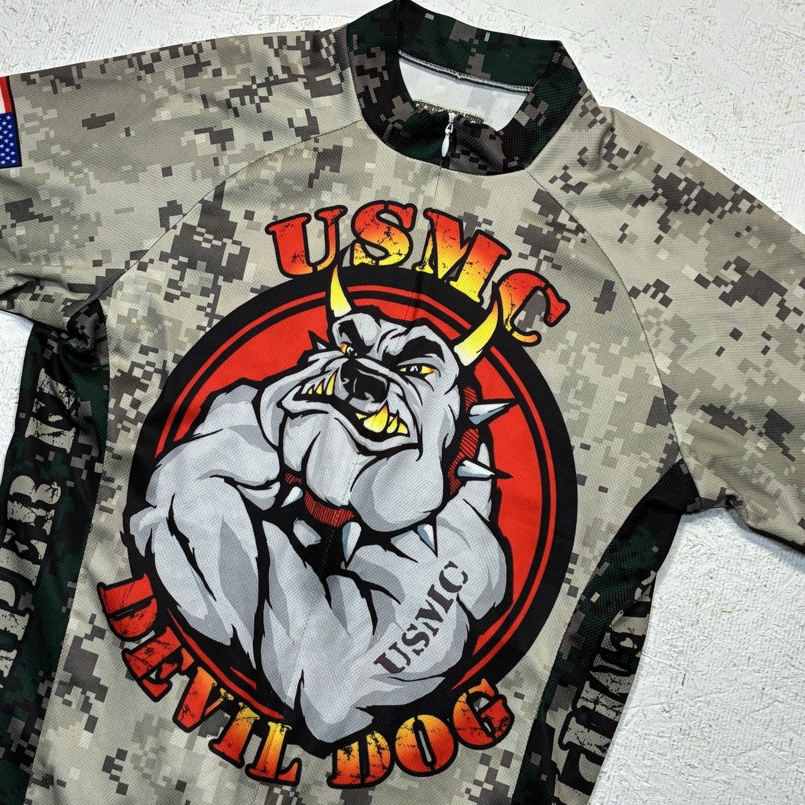 PRIMAL Cycling Jersey Small Camo USMC US Marines 3/4 Zip Devil Dog SemPer Fi