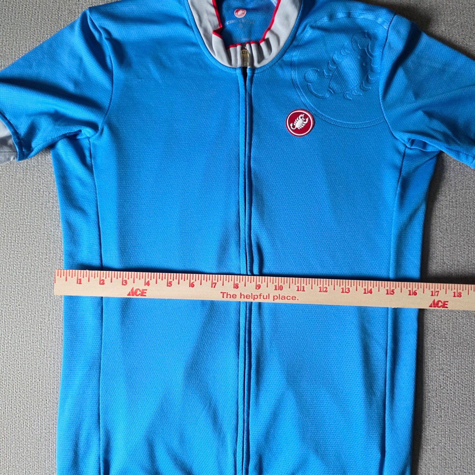 Castelli Blue Short Sleeve Cycling Jersey Full Zip Road Bike Scorpion Logo Mens