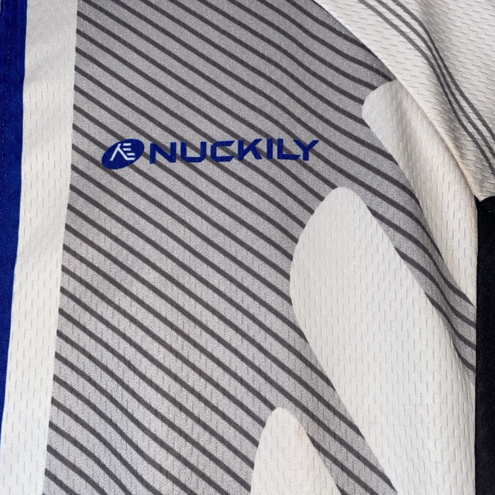 NUCKILY Men’s Cycling Jersey Lot 2 Large Blue Red Short Sleeve Full Zip Race Fit