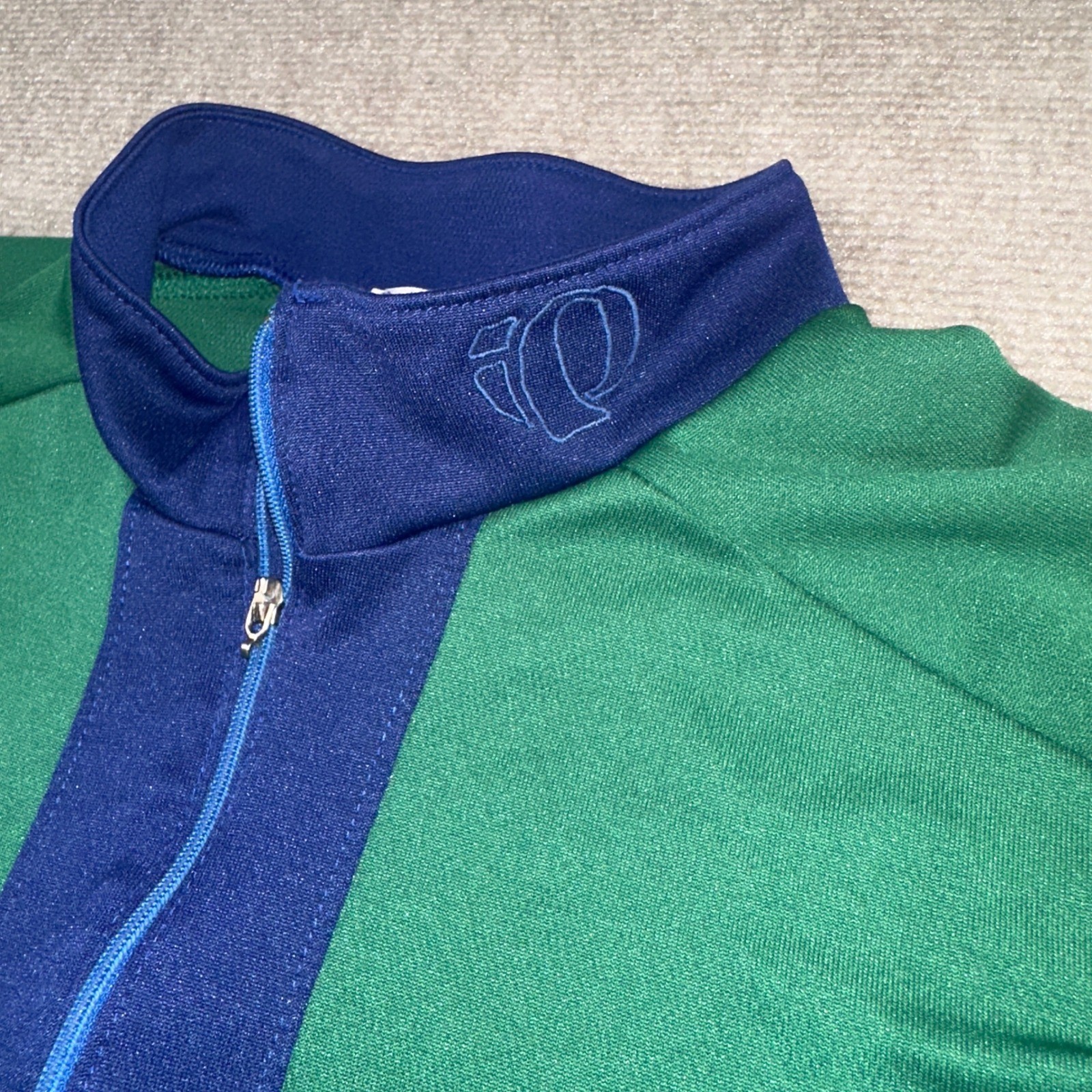 Pearl Izumi Technical Cycling Jersey Mens Large Green Navy Blue Quarter Zip L/S