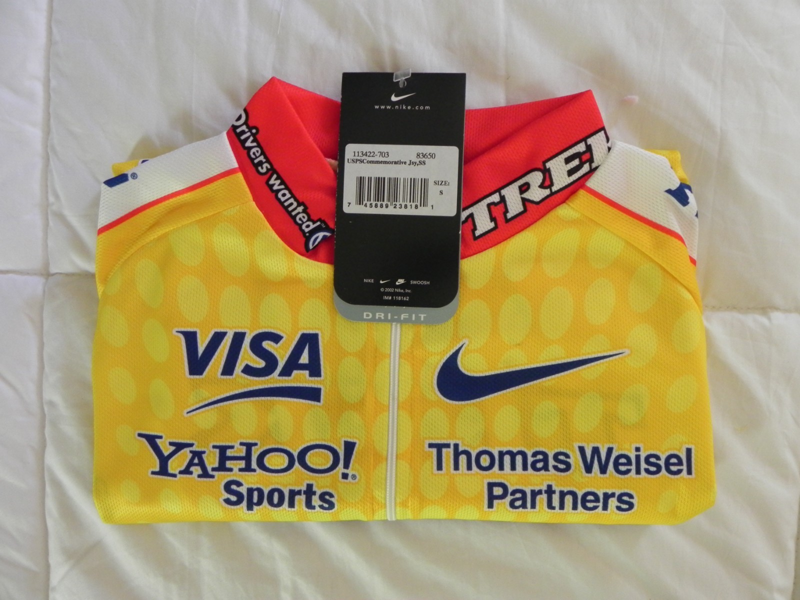 USPS Commemorative cycling jersey,SS Nike dri-fit Yellow Size Small