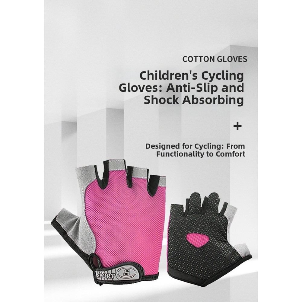 Youth Half Finger Sports Gloves for Cycling Skating with Adjustable Wrist Strap