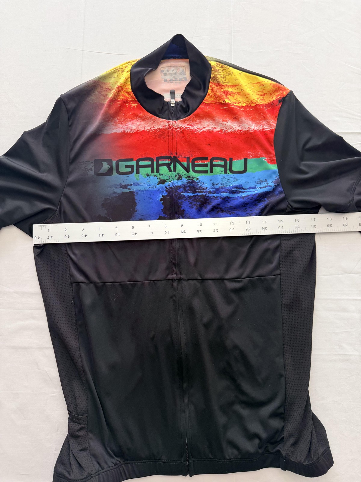 Louis Garneau Art Cycling Jersey Mens Large Black Rainbow Graphic Full Zip