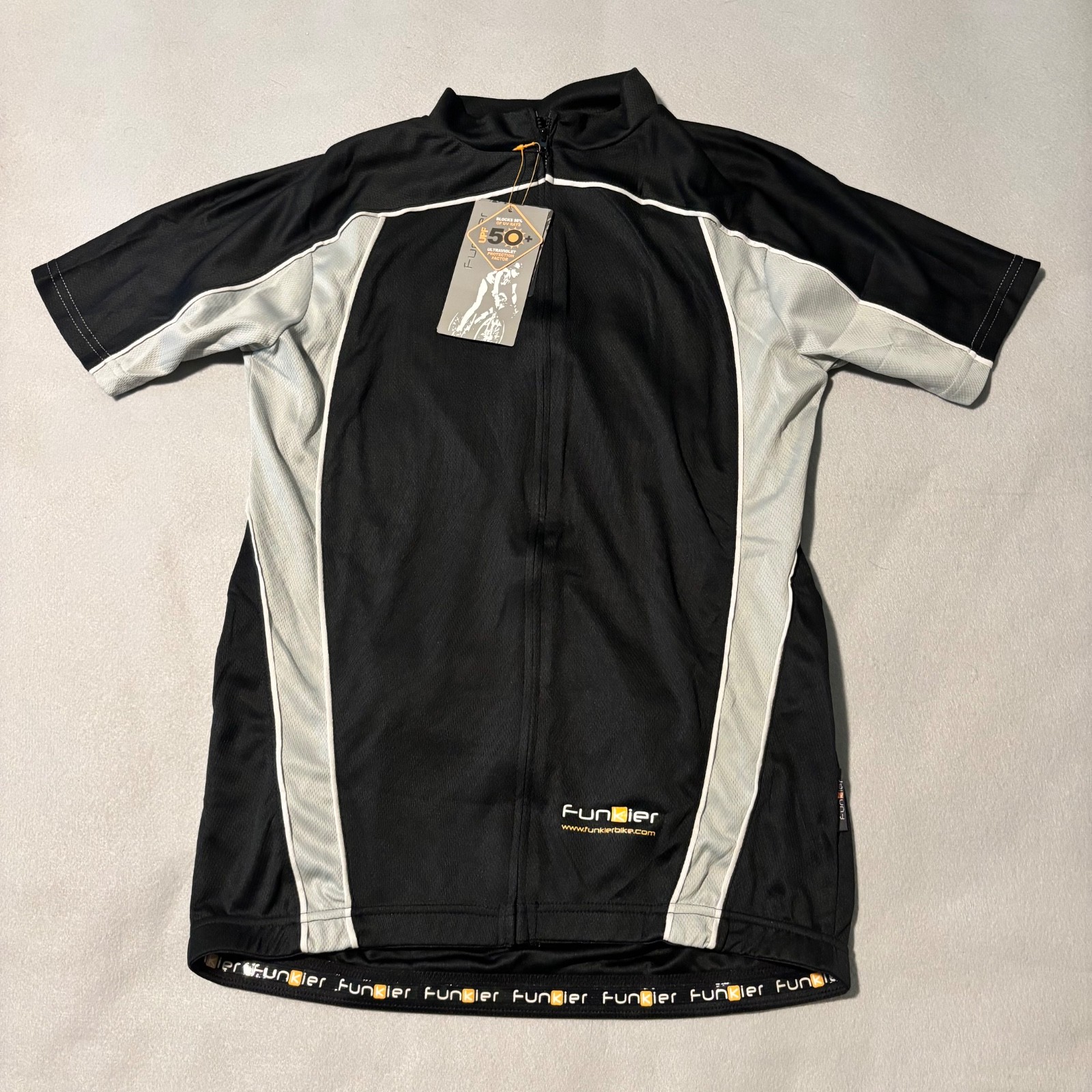 Funkier Men’s Black and Gray Short Sleeve Cycling Jersey Full Zipper New