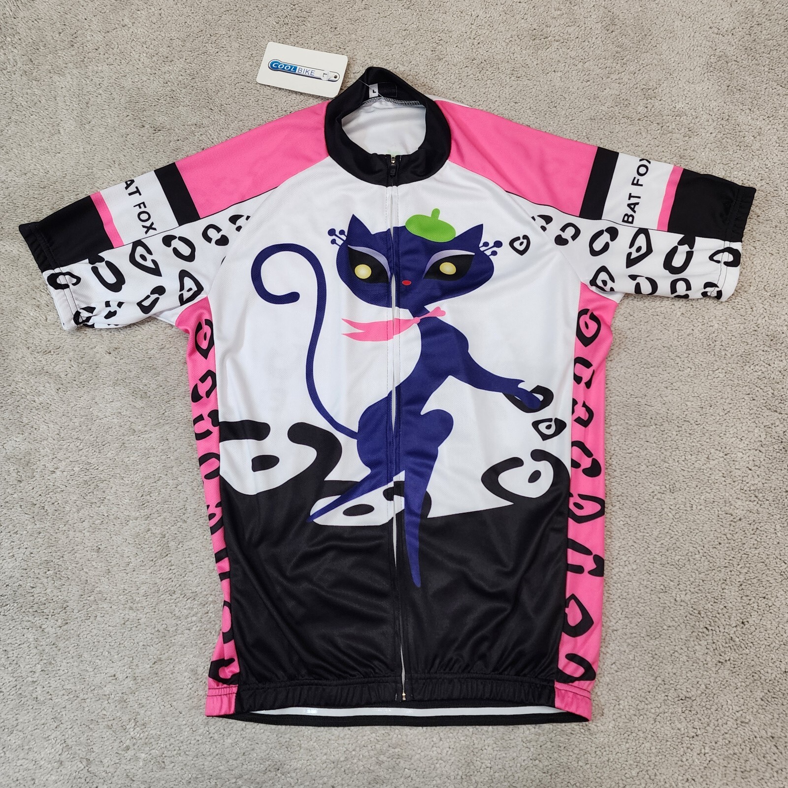 French Cat Riding Moped Full Zipper Cycling Jersey Adult Large NEW