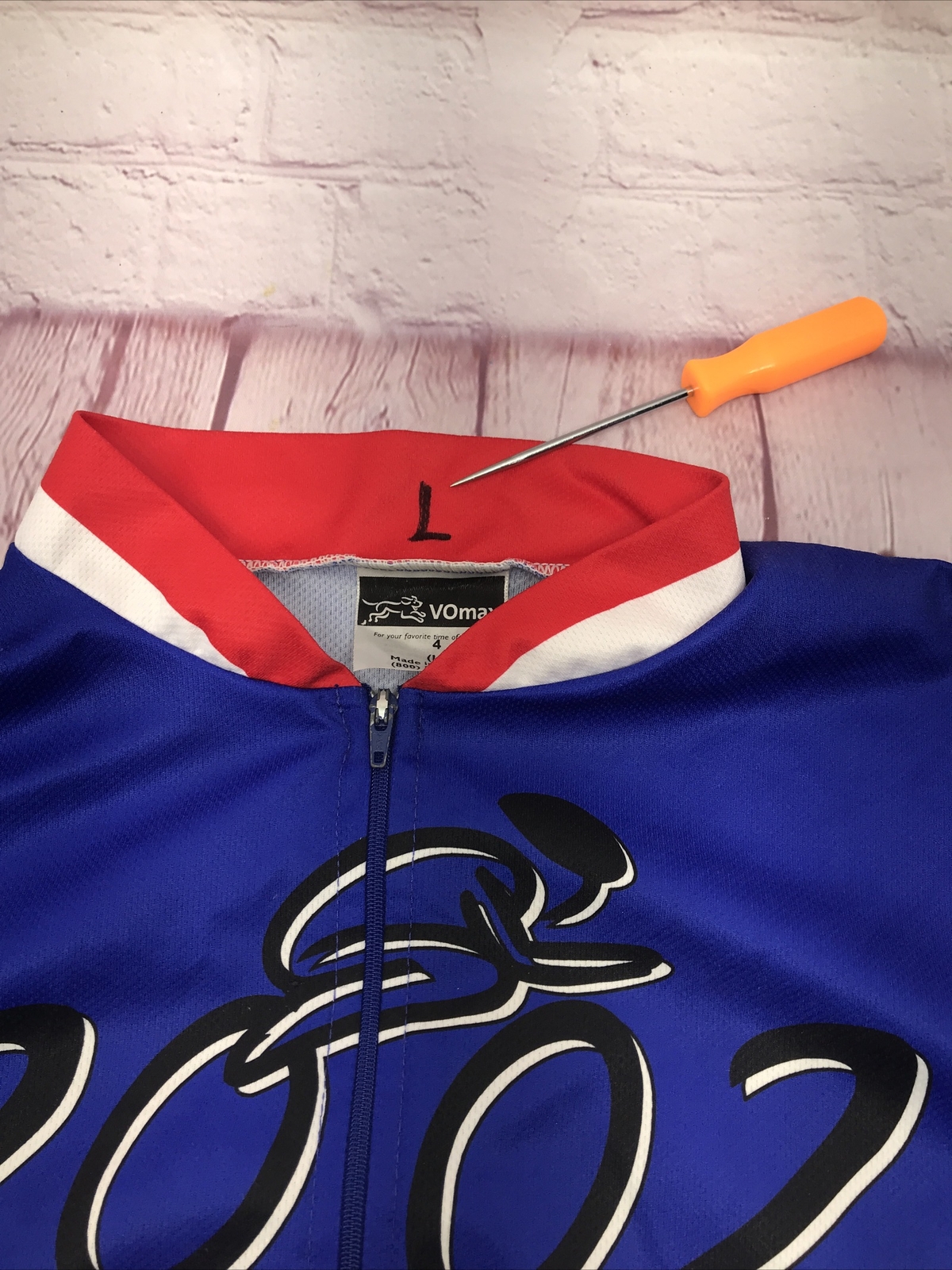 Large Vomax Cycling Jersey Williams Companies 2002 MS 150 Red/Blue