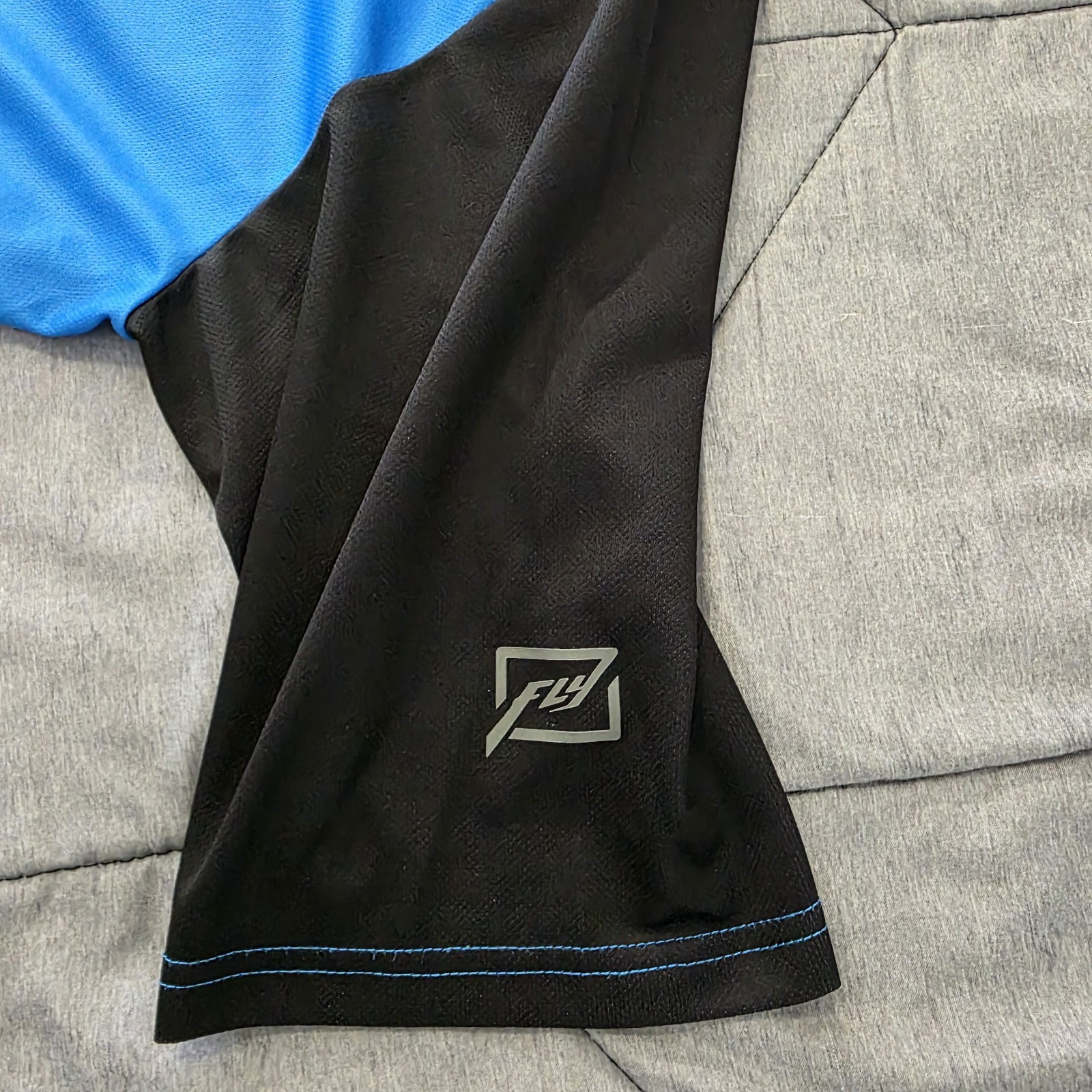 Fly Racing MTB BMX Bicycle Jersey Mens Large Short Sleeve Blue Black Stretch