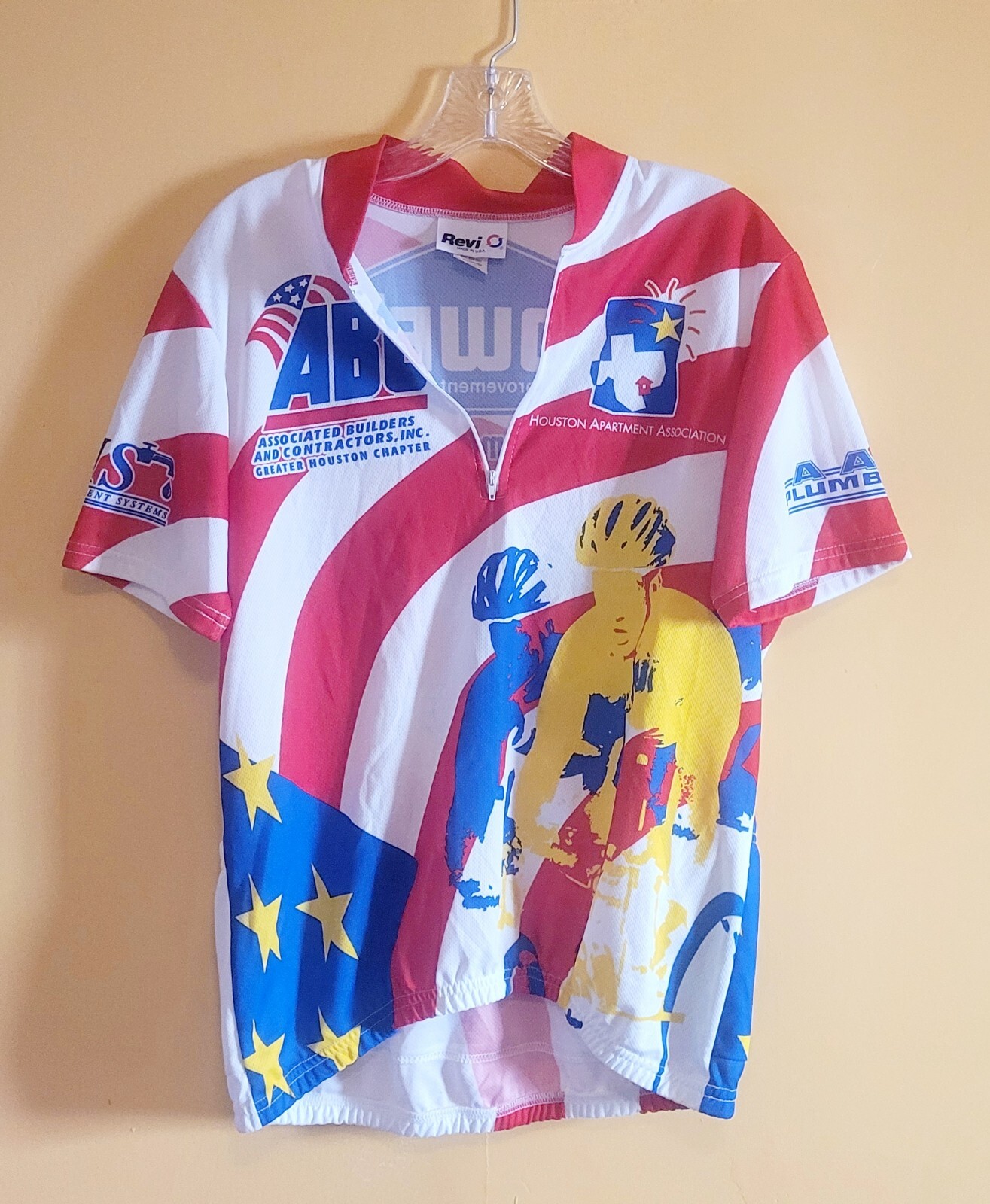 Red White Blue Cyclists Revi USA Cycling Jersey Large 1/4 Zip Pocket Free Shipp.