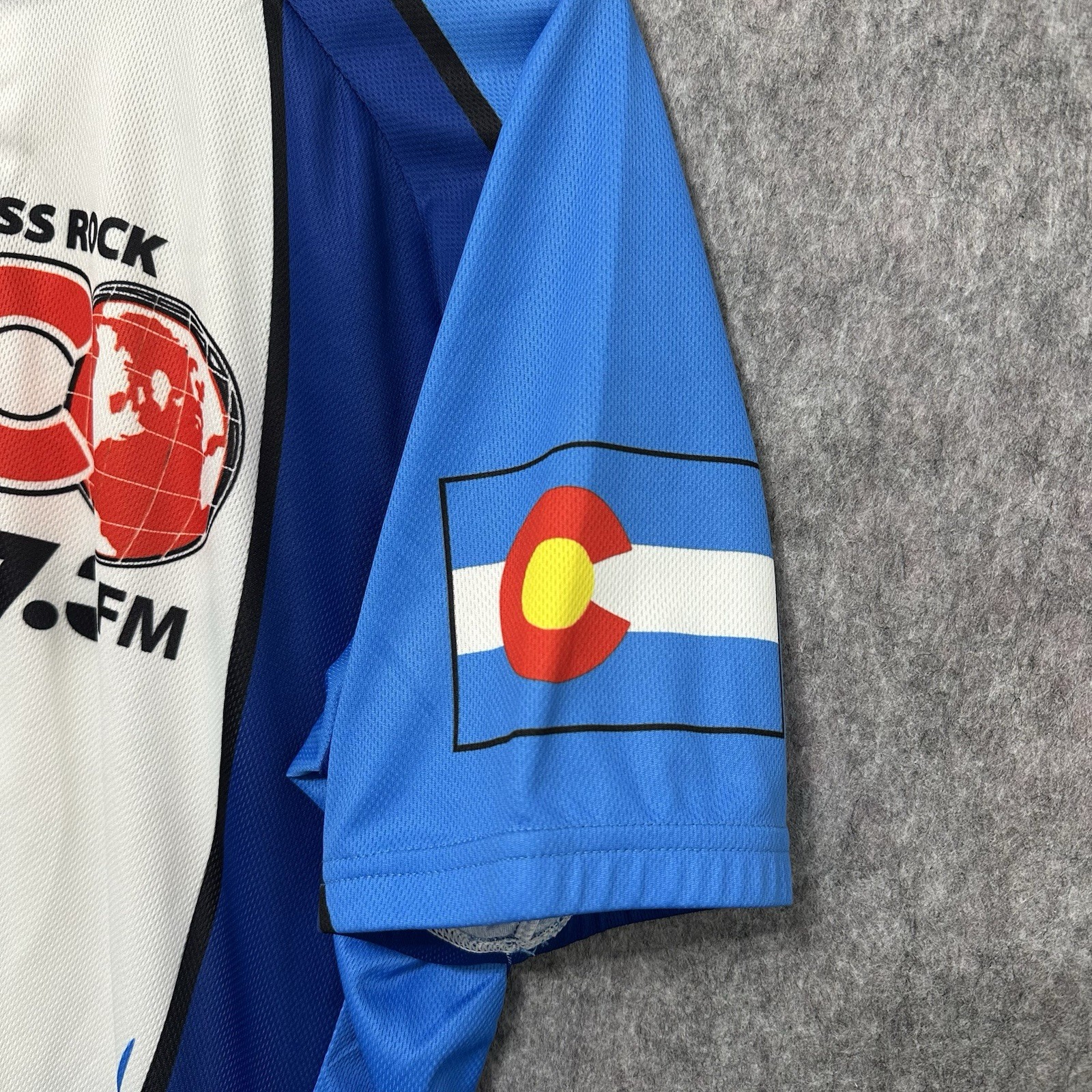 Peak 1 KBCO 97.3 FM Cycling Jersey Blue White Short Sleeve Unisex XL