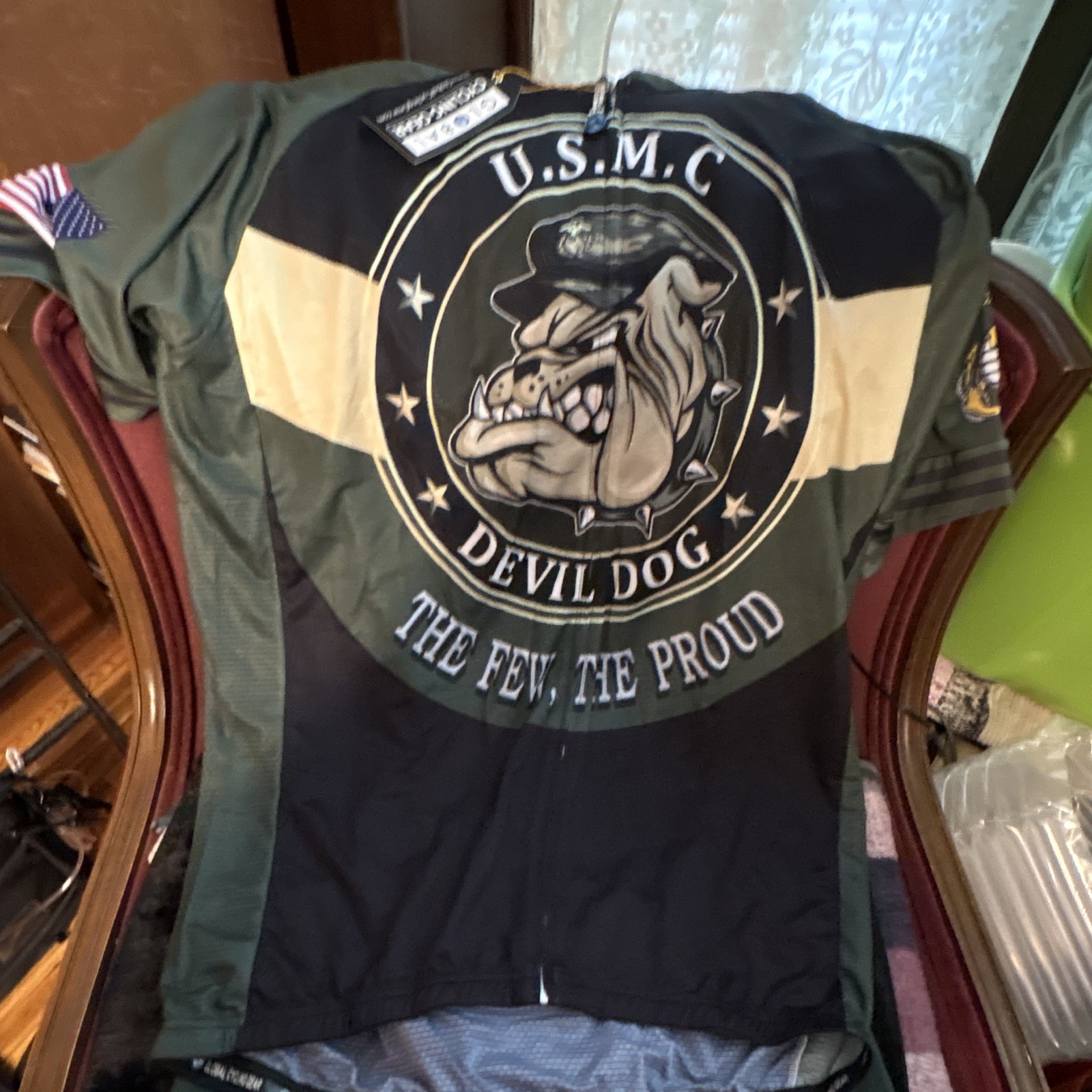 Global Cycling Gear Full Zip USMC Devil Dog Cycling Jersey Men’s Black/Green 5XL