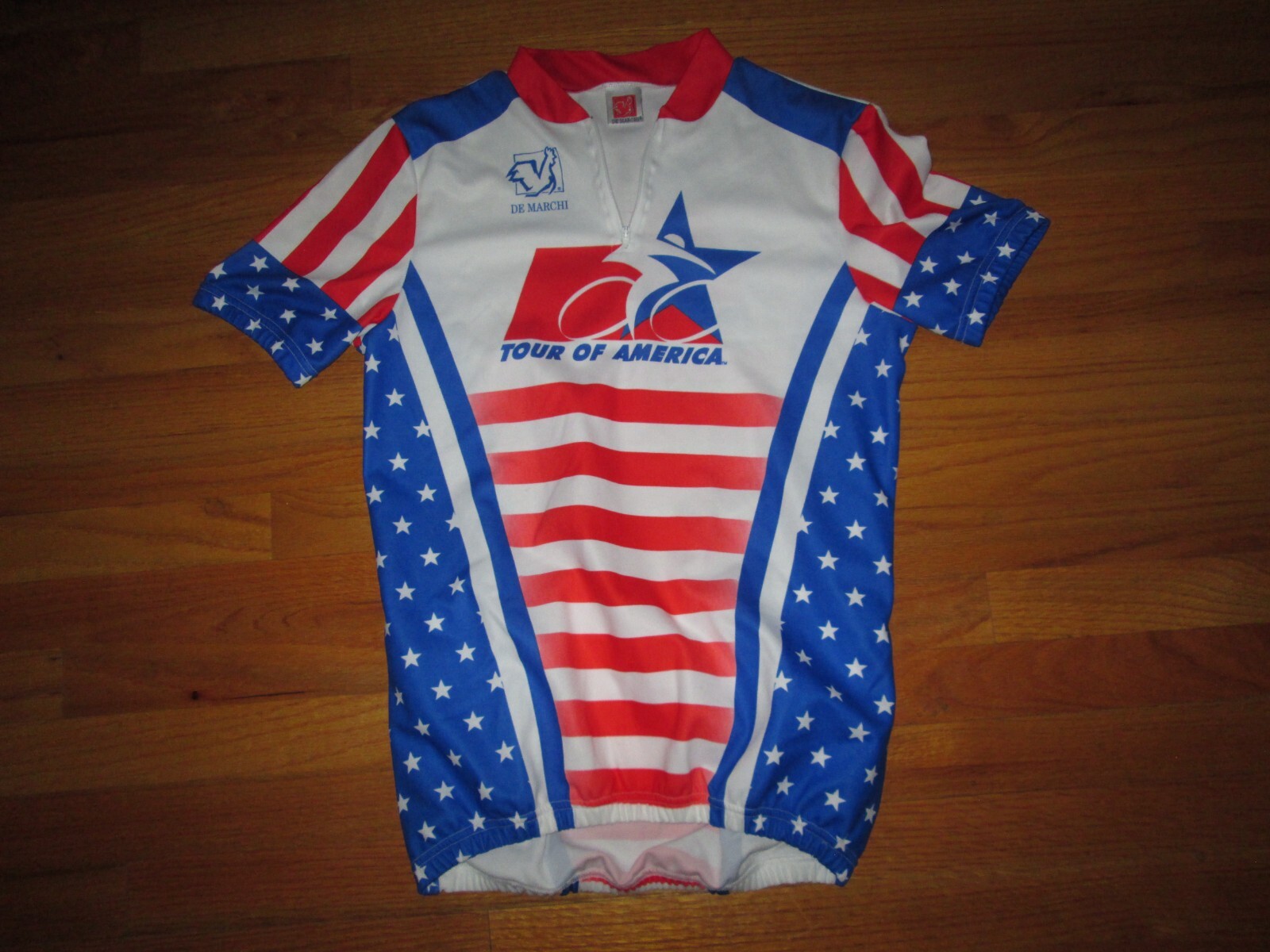 DE MARCHI Vtg USA FLAG Tour Of America cycling jersey 1/4 Zip MADE IN ITALY M/L